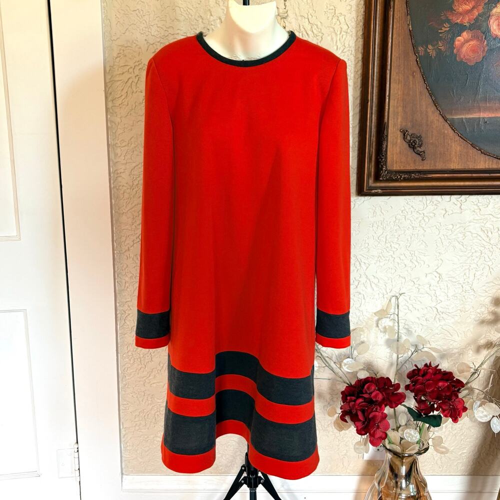 Vintage David Warren New York Red Gray Mod Knit Dress Size 8 Made USA